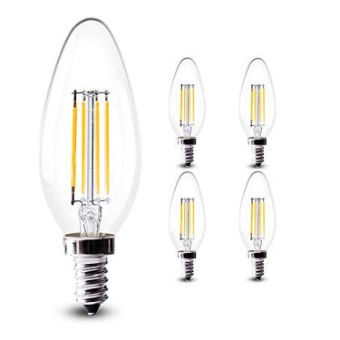 Imagem de Lâmpada LED tipo vela E14 4W com filamento transparente C35, temperatura de cor branco quente 2700-3000K, rosca pequena Edison, não dimerizável, pacote com 4 unidades