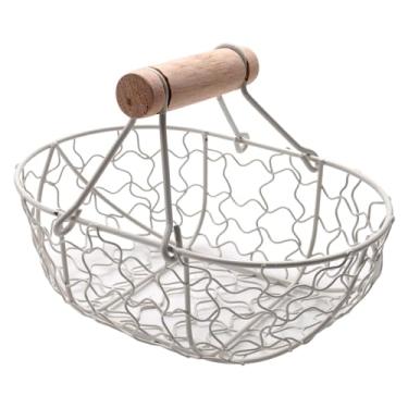 Imagem de CFGH6FDF Suporte de frutas com alça de madeira, cesta de frutas retrô de metal, portátil, multifuncional, vegetais, frutas, ovos, mantimentos, prática, organizador de cesta, suporte de tigela de