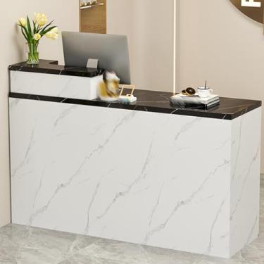 Imagem de Mesa de recepção moderna com gaveta bloqueável, balcão de varejo compacto para lojas e salões, balcão de caixa minimalista para salas de recepção - preto