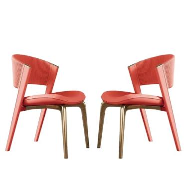 Imagem de Cadeiras de jantar estofadas de cozinha de meados do século com pernas de metal - Conjunto de 2, cadeiras modernas para sala de jantar, cadeiras laterais de couro sintético para cozinha e sala de