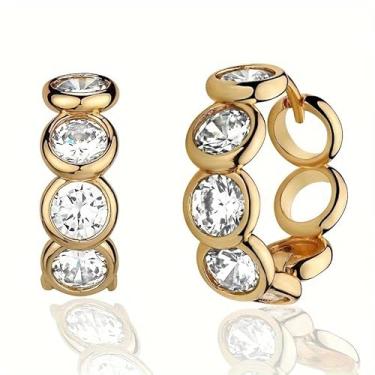 Imagem de Brincos de argola de zircônia circular em camadas geométricas para mulheres, festas diárias, férias, joias modernas, One size, Cobre, Zircônia cúbica