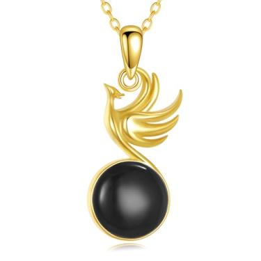 Imagem de KQF Colar feminino Phoenix de prata esterlina banhado a ouro 18K com pingente de ônix preto, presente para mulheres