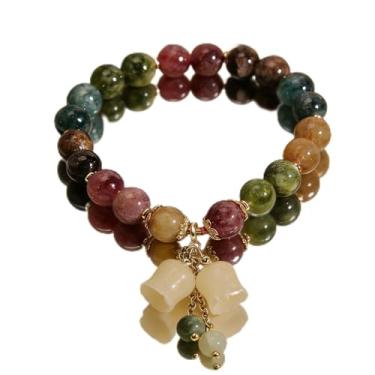 Imagem de Pulseira de cristal colorida para mulheres, homens, flores, pedras naturais, pulseiras com contas elásticas feitas à mão, pulseira de cristal de cura, joias espirituais, presentes, One Size, Aço