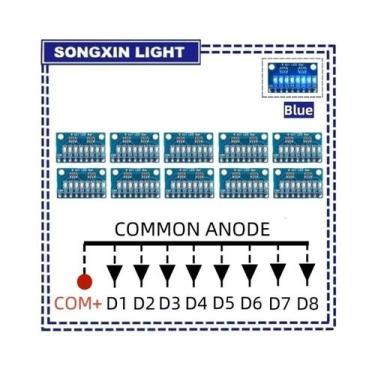 Imagem de Módulo Indicador LED Azul Vermelho 8 Bits 3-24V Ânodo/Cátodo Comum Par