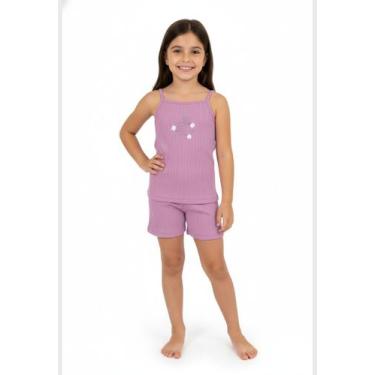 Imagem de Conjunto em Ribana Canelada Menina com Regata e Short Guloseima, Roxo,