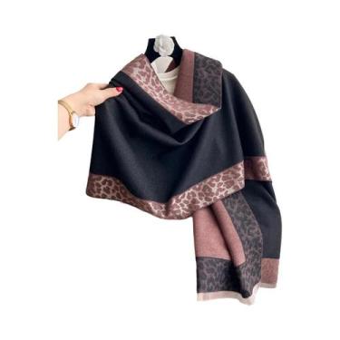 Imagem de Cachecol Feminino De Inverno Quente Com Estampa De Leopardo E Xadrez E