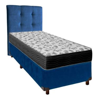 Imagem de Conjunto Cama Box Azul Solteiro + Colchão D33 Iso100 Ortobom + Cabeceira