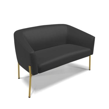 Imagem de Sofá Namoradeira 2 Lugares Pé De Ferro Dourado Stella Corino D03 - D'rossi Cor Preto