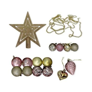 Imagem de Kit 38 Enfeites de Natal Bolas Estrela Pinha Cordão Coração - Wincy - 