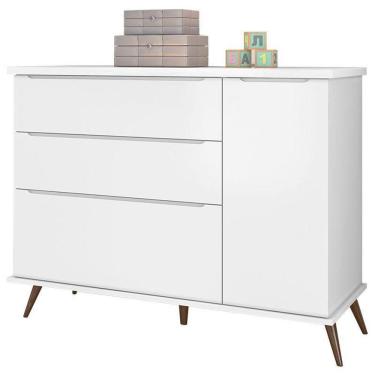 Imagem de Cômoda E Guarda Roupa Infantil Retro Alice Branco Acetinado - Phoenix Baby