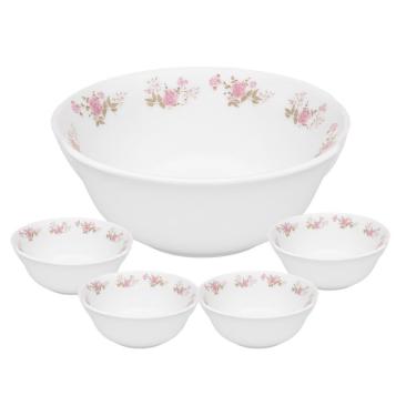Imagem de Jogo De Sobremesa De Vidro 1 Tigela 1400ml E 4 Bowls 400ml Branco Em Casa Tem