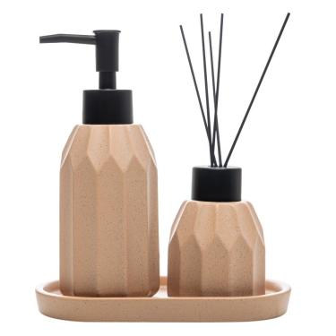 Imagem de Jogo De Banheiro Kit 3 Peças Bandeja Difusor Porta Sabonete Cerâmica Terracota Aromatta Wolff