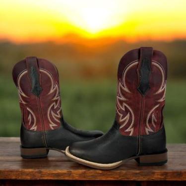 Imagem de Bota Texana Masculina Goyazes Bico Quadrado Flex Couro Marrom R.241503