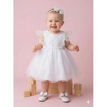Imagem de Vestido Infantil Bebe Branco para Batizado Ana Carolina - Elegância e 