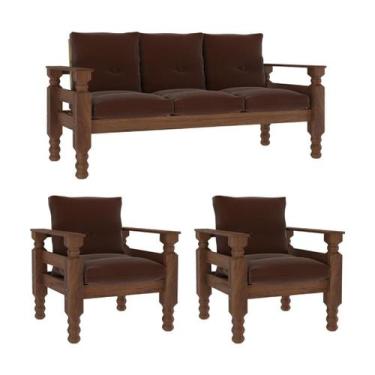 Imagem de Jogo Sofá Madeira Maciça 3 Lugares e 2 Poltronas Liz Multimóveis CR700