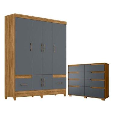 Imagem de Guarda Roupa Casal Ms912 E Cômoda Georgia Freijó Cinza - Moval - MOVAL