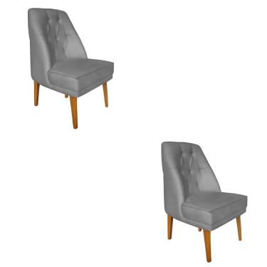 Imagem de Kit 2 Cadeira Para Sala De Jantar Escritório Estofada Berlim Retro Suede Prata Eli Móve...
