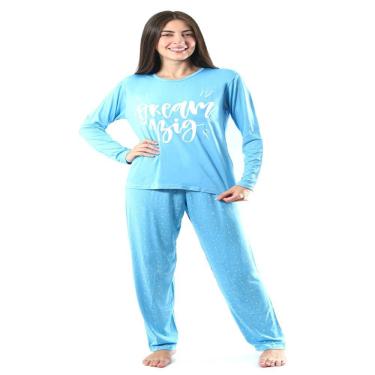 Imagem de Pijama feminino basic + manga longa dream big azul com estampa