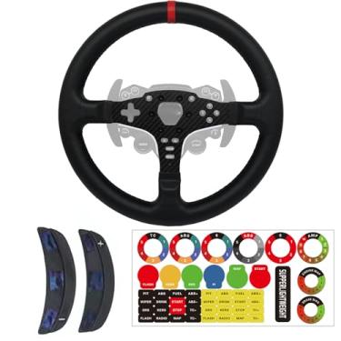 Imagem de Obokidlyamor Substituição Do Painel De Volante Leve 13" Em Camurça/Couro Para Moza R5/R3/Es/Esx Bundle Gaming Racing (Com Couro Integral)