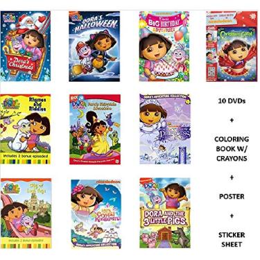 Imagem de yriiomo Coleção Ultimate Dora, A Aventureira, Com 10 Dvds, Livro De Colorir Bônus, Pôster E Folha Adesivos: Aventura Natal/Halloween Da Grandes Rimas Aniversário, Enigmas Fadas