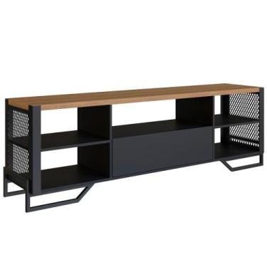 Imagem de Rack Industrial 180 Cm Gaveta E Tela Em Metal 1017 Preto Mell PP - Pla