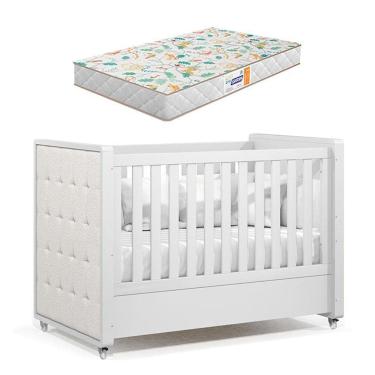 Imagem de Berço Americano Tutto New Branco Acetinado com Capitonê New Boucle e Colchão Gazin - Matic