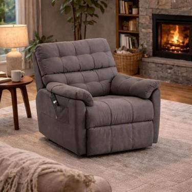 Imagem de Poltrona Elétrica Reclinável Com Controle Em Veludo Madeira Maciça de 