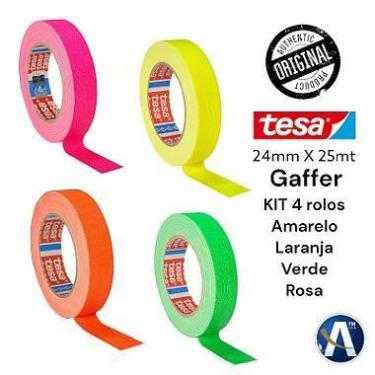 Imagem de KIT 4 Rolos de Fita Tecido Gaffer Tape Tesa 24mm x 25m Fluorescente - 
