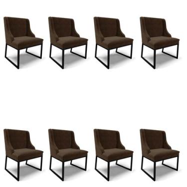 Imagem de Cadeira Sala de Jantar Industrial Preto Kit 8 Liz Suede Marrom D03 - D