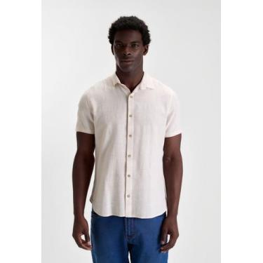 Imagem de Camisa Docthos Slim Manga Curta Listrada, 010 natural, G