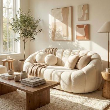 Imagem de Sofá Curvo Orgânico Confortável Concha Bouclê Bege - Montanari s Decor