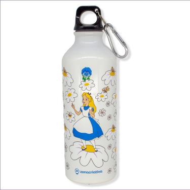 Imagem de Garrafa com Mosquetão Alice In Wonderland para Beber Água em Alumínio com Presilha para...