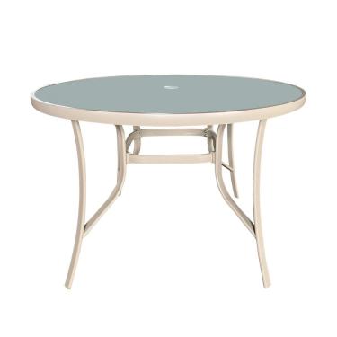 Imagem de Mesa em Alumínio e Tampo em Vidro Temperado com Furo para Ombrelone Arpoador  Cinza