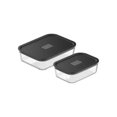 Imagem de Kit de Potes de Vidro Herméticos Ou 2 Peças Linha Fresh Lock, Preto