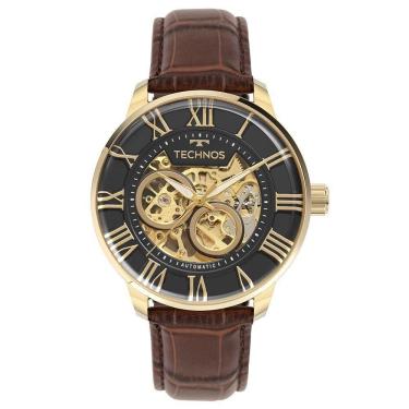 Imagem de Relógio de Pulso Masculino G3265AT-0M Analógico com Pulseira de Couro Automático Dourado