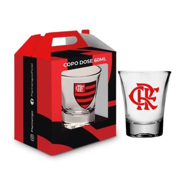 Imagem de Copo Dose Flamengo 60ml Incolor para Bebidas em Vidro Oficial Licenciado Uso Individual Transparente Brasfoot