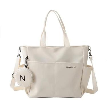 Imagem de Bolsa Transversal Feminina Nylon Impermeável Grande Trabalho Cor:Branc