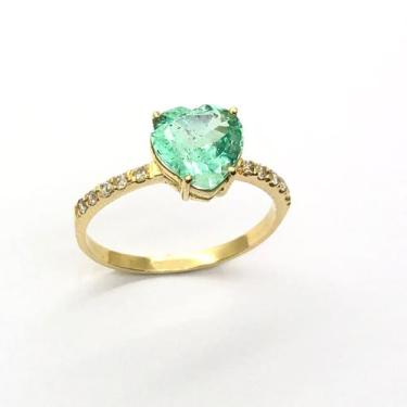 Imagem de Anel Coraçao Ouro 18k Esmeralda Colombiana e Diamante Natural K19 - Fa