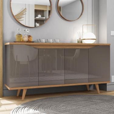 Imagem de Buffet Aparador Lady 4 Portas MDF-MDP 160cm Cinza-cedro Pé Madeira Mpozenato