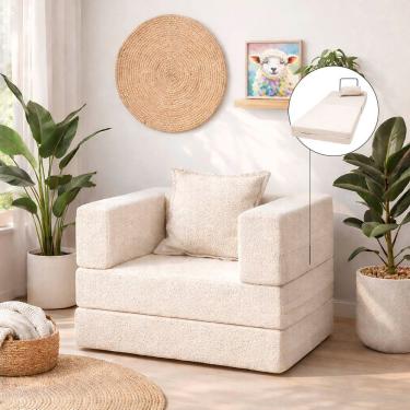 Imagem de Poltrona Cama Modular Mold Boucle Reclinável Confortável Bege para Sala de Estar Loja S...