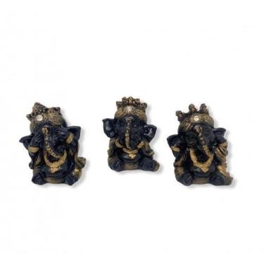 Imagem de Imagem  Ganesh Preto Dourado  Escultura Resina 08 cm - Lua Mistica