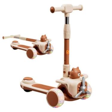 Imagem de Patinete Aviãozinho Feliz Infantil 3 Rodas Dobrável com Luz Led Som DM