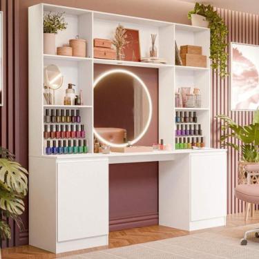 Imagem de Mesa de Manicure Profissional com Estante 2 Portas 5 Prateleiras Smart