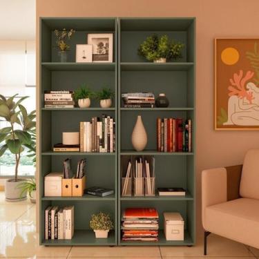 Imagem de Kit 2 Estantes para Livros com 5 Prateleiras 120CMX60CM Verde/Menta - 