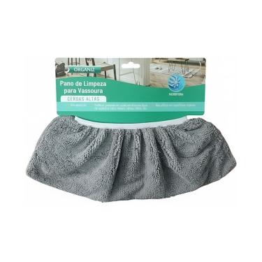 Imagem de Pano de Limpeza 9671 para Vassoura Cerdas Altas Microfibra com Elástico Reforçado Multiuso Reutilizável e Lavável Cinza