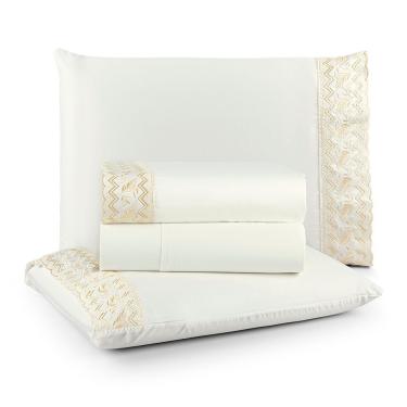 Imagem de Jogo de Lençol Magnific King 4 Peças 100% Algodão Percal 400 Fios Off White Lilly Home Enxovais 193CM