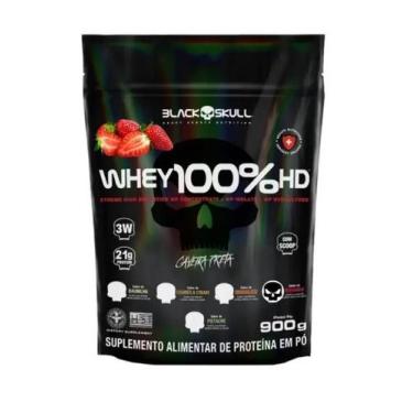 Imagem de Whey 100% Hd Refil Black Skull - 900g (wpc, Wpi E Wph) Sabor Morango