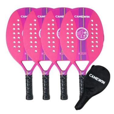 Imagem de Kit 4 Raquetes Beach Tennis Camewin Fibra de Carbono, Rosa