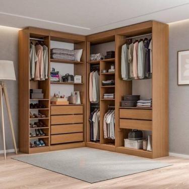 Imagem de Guarda-Roupas Closet Modulado Roupeiro de Canto L sem Portas 6 Gavetas