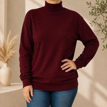 Imagem de Blusa Feminina Básica Gola Alta Manga Longa Barra Punho Malha Crepe Li